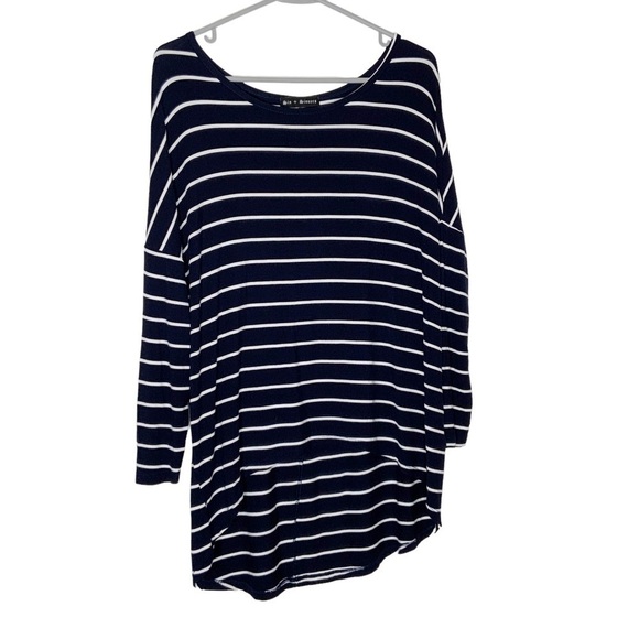 Sin + Sinners black striped top. High low with long sleeves. Size L - Picture 1 of 6